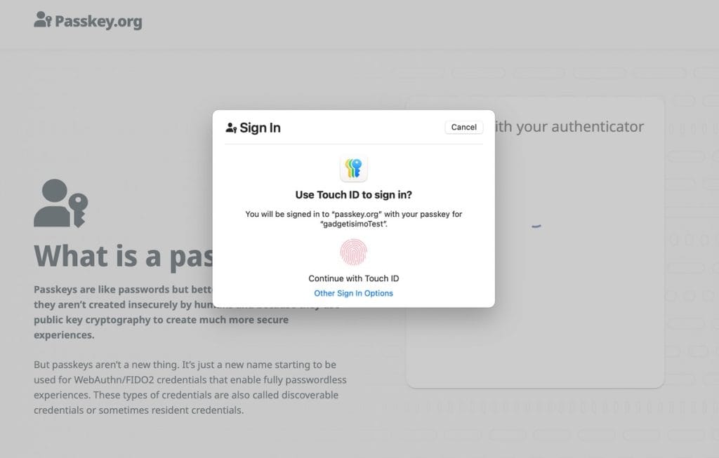 Confirmare utilizare Passkey