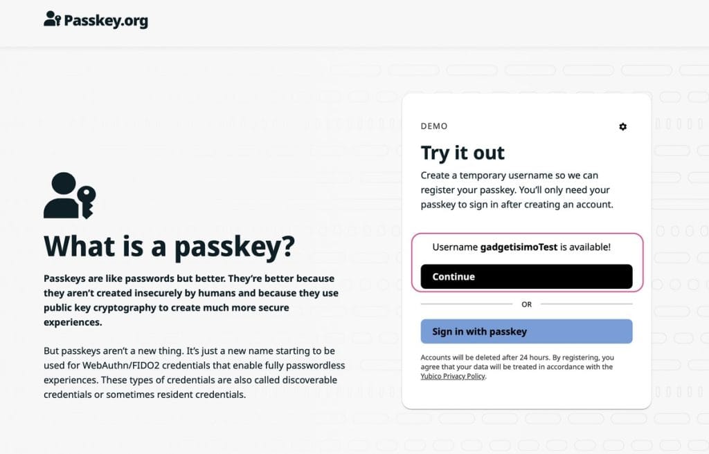 Creare nume utilizator pentru Passkey