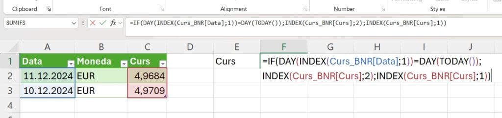 Formula pentru determinarea cursului valabil azi