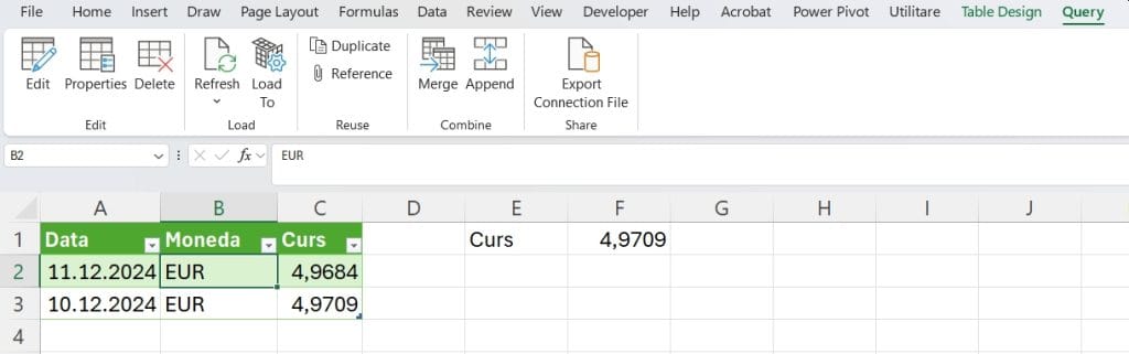 Tab-ul Query din Ribbon