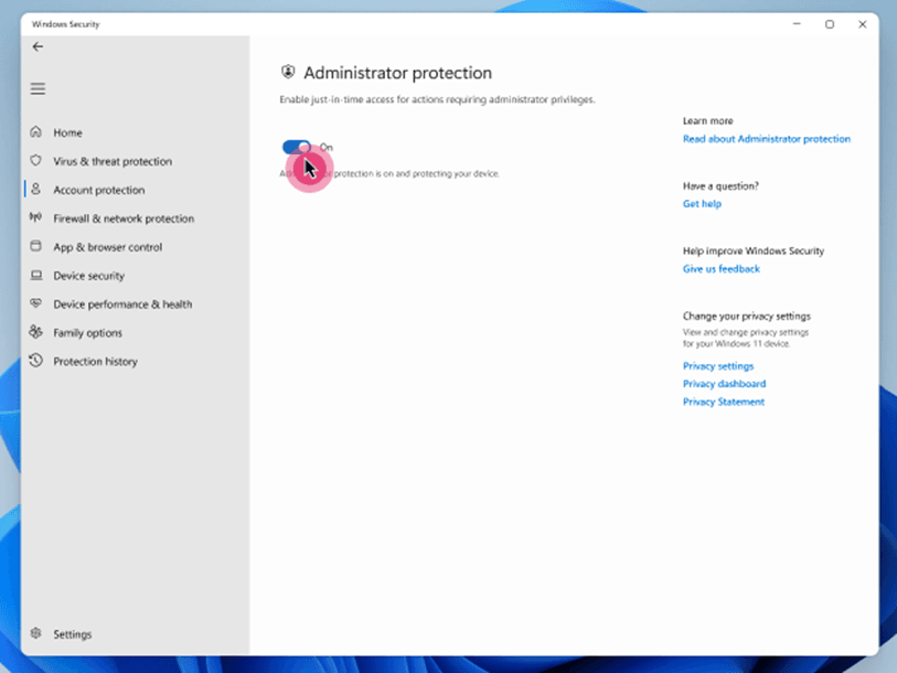 Administrator Protected mode configuration