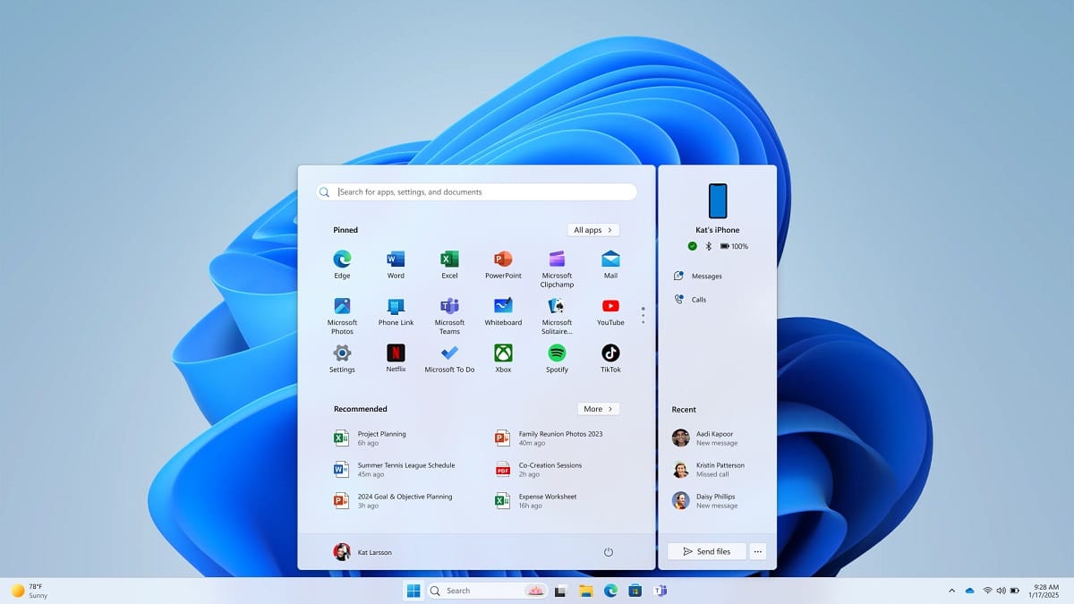 Iphone on the start menu