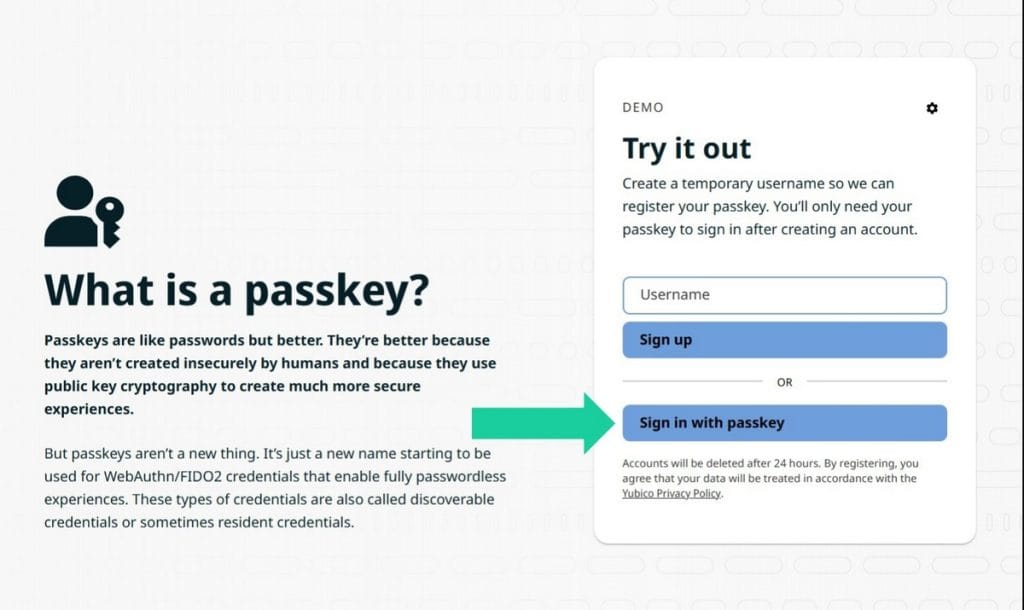 Utilizare Passkey pas1