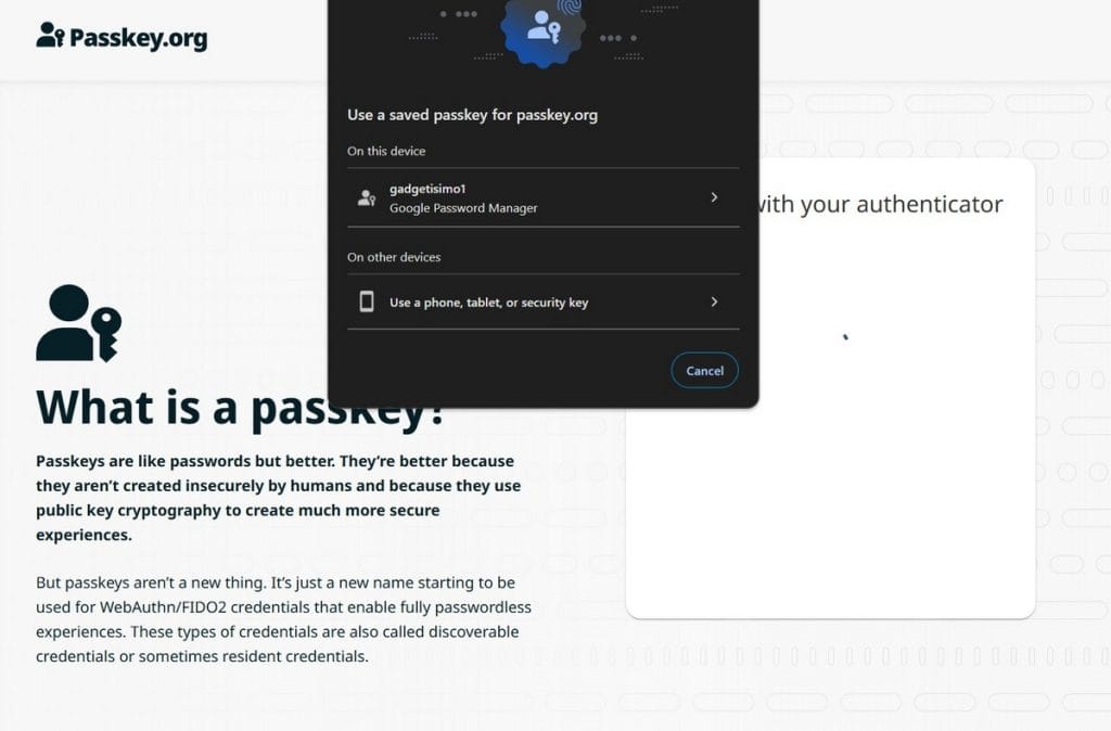 Utilizare Passkey pas2