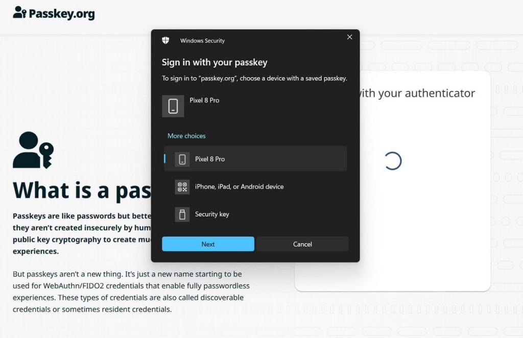 Utilizare Passkey pas3