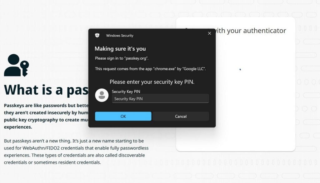 Utilizare Passkey pas4