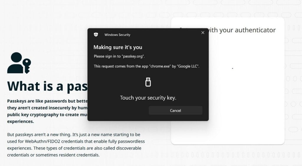 Utilizare Passkey pas5