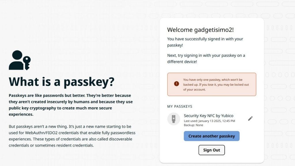 Utilizare Passkey pas6