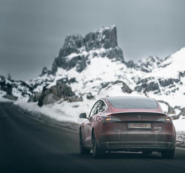 Tesla driving in winter