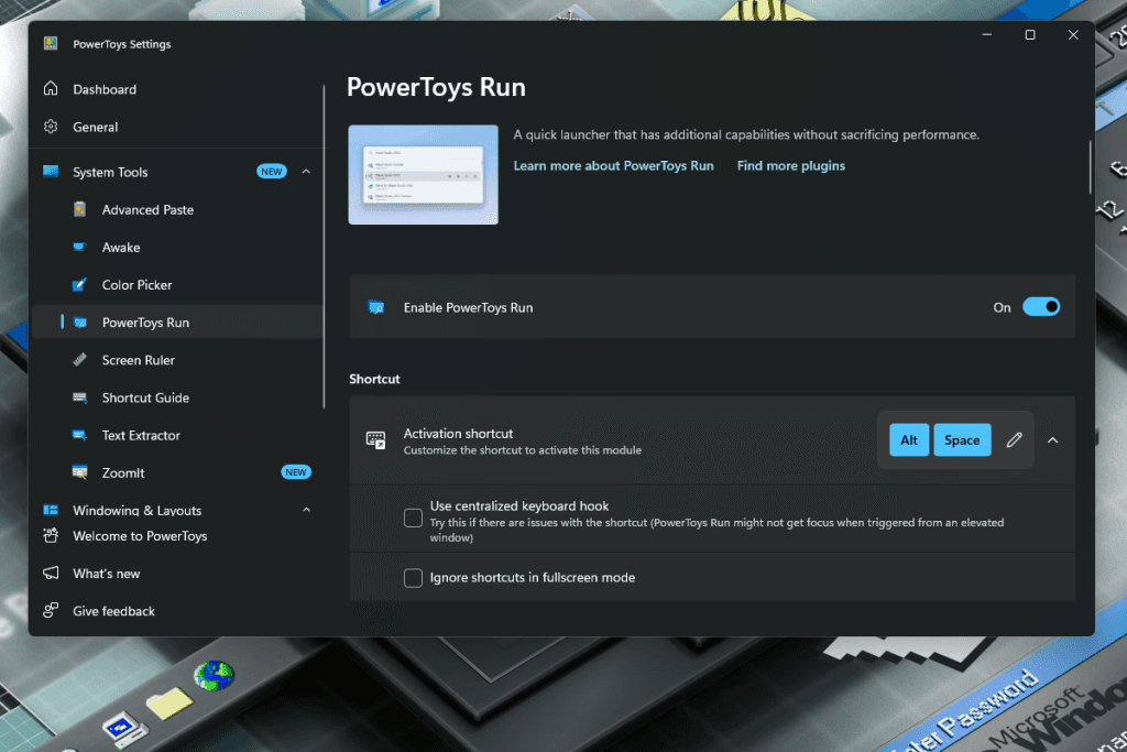 PowerToys activare Run