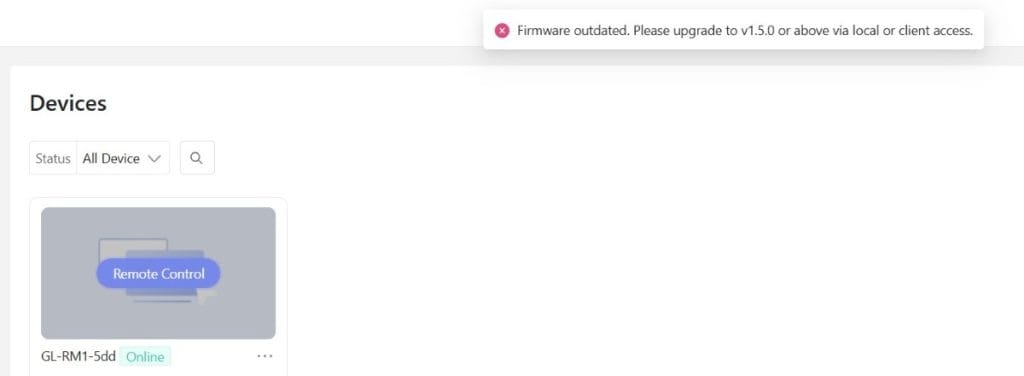 Eroare de firmware la conectarea prin browser