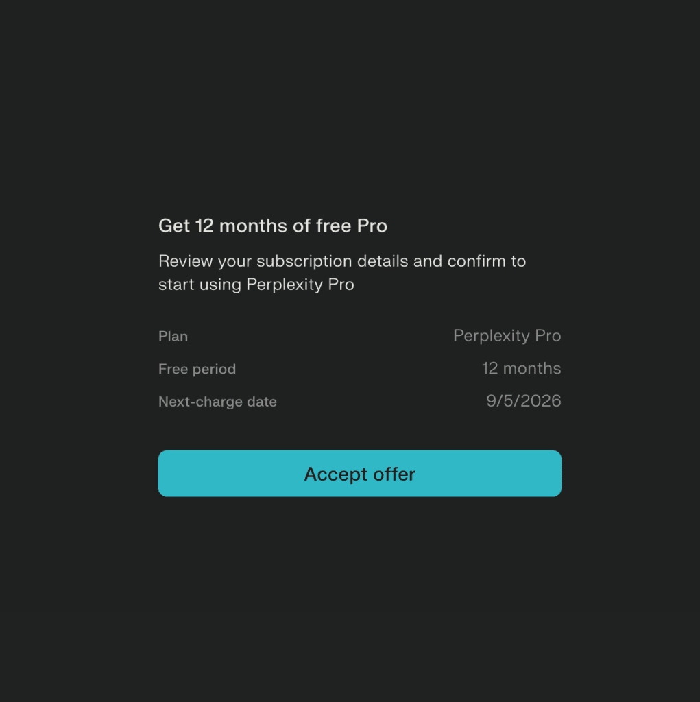 Oferta PayPal la abonament Perplexity pro.
