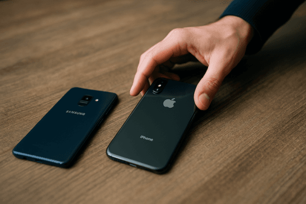 Samsung and Iphone onn a table