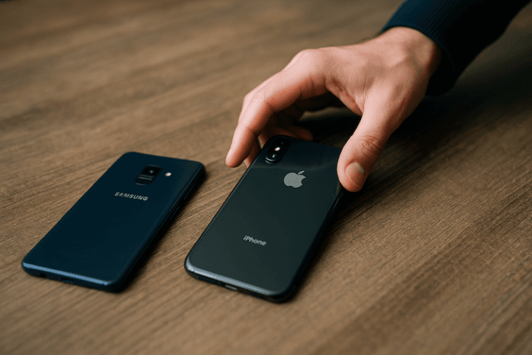 Samsung and Iphone onn a table