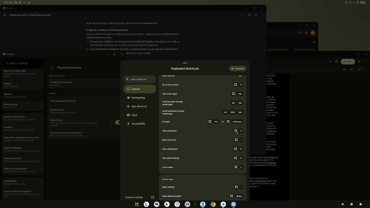 Poți vedea chiar și scurtăturile tastaturii.